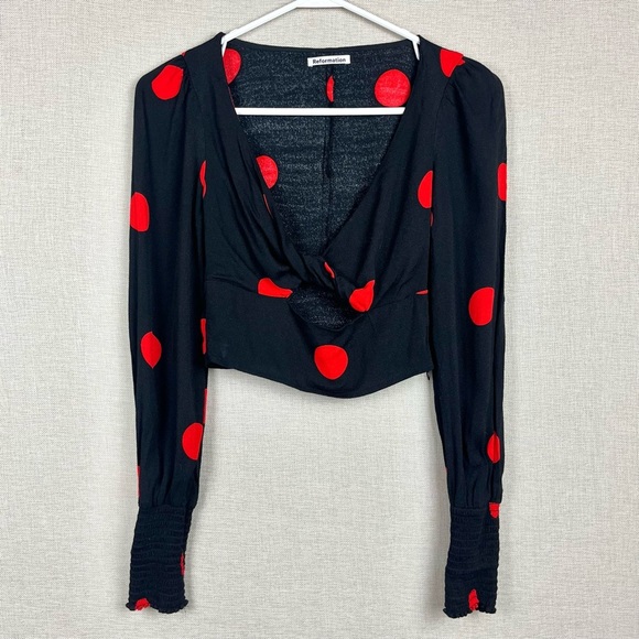 Reformation Black and Red Polka Dot Blouse - Picture 2 of 7